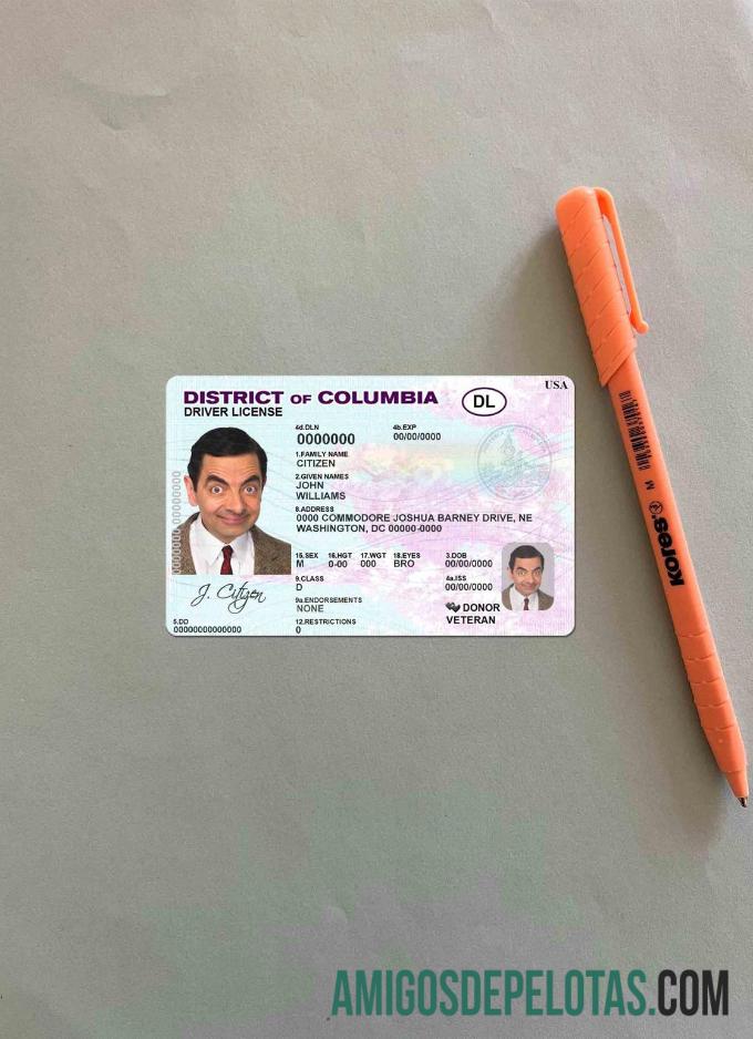 EUA Distrito de Columbia DL fotolook frente exemplo real